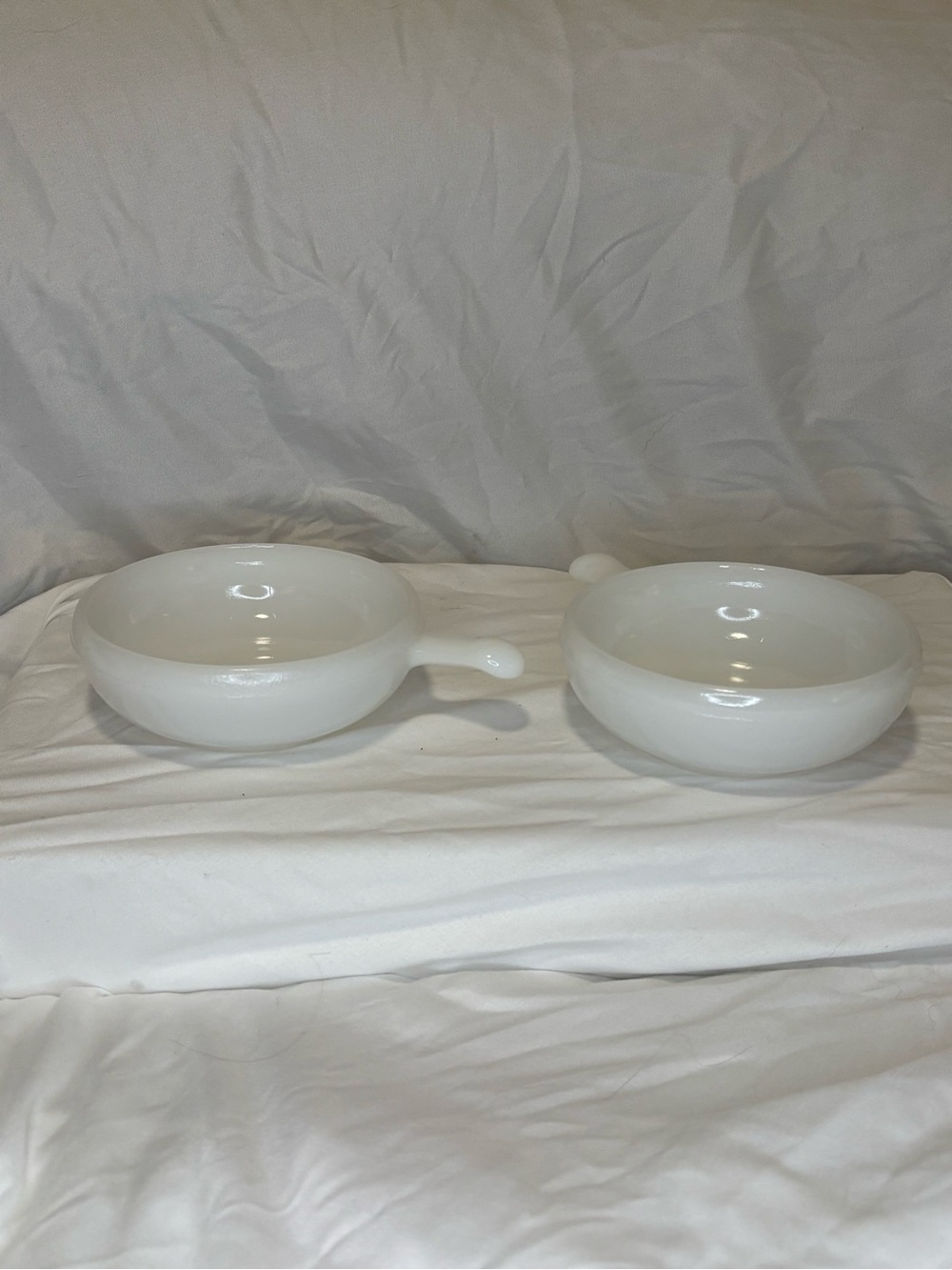White Milk-Glass Serving Bowls with Handle - Set of 2